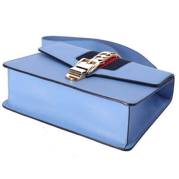 GUCCI Sylvie Shoulder Bag 421882 Light Blue Navy Multi Leather - Picture 6 of 7